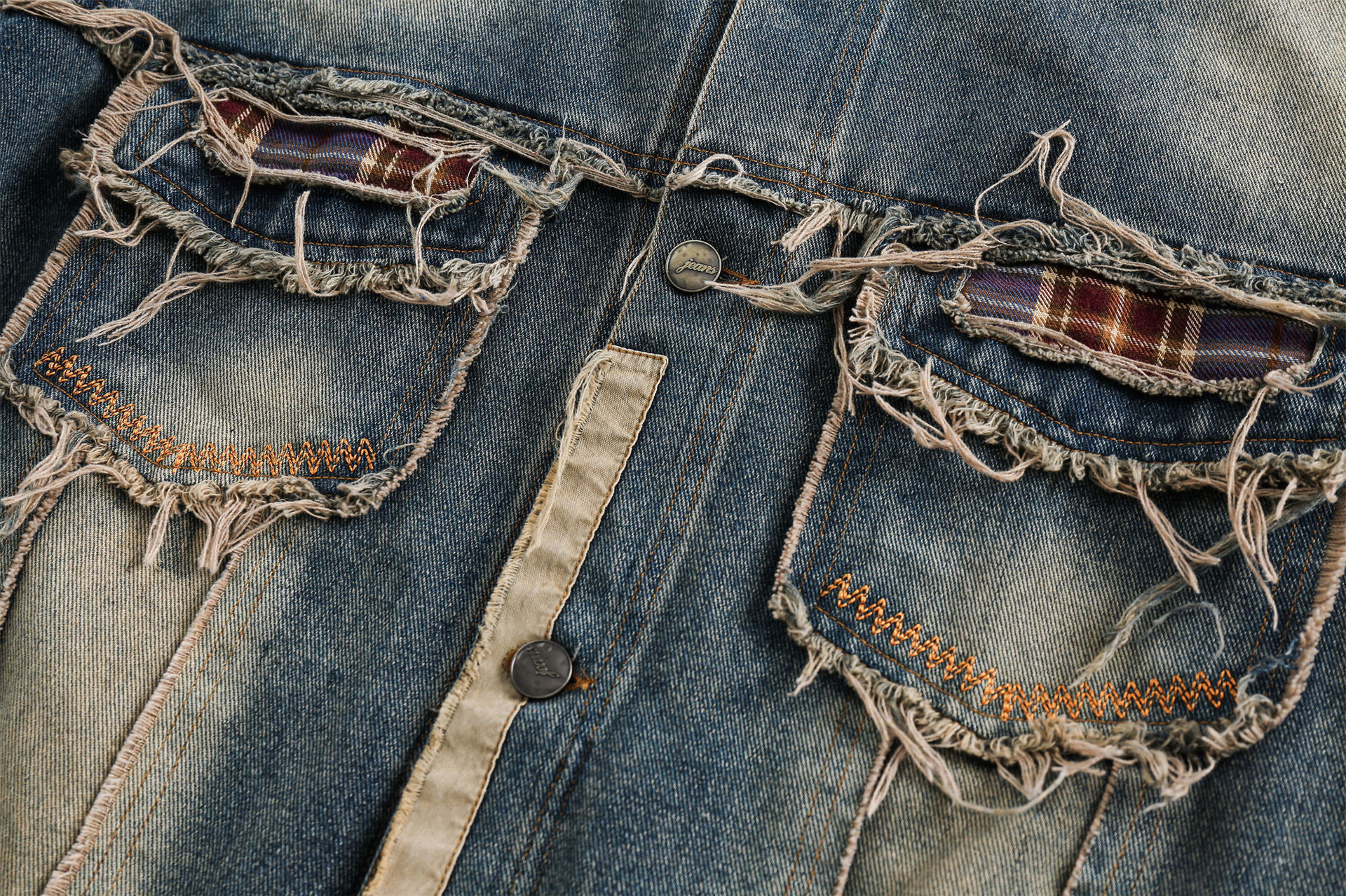 GorgeousBen  Unisex 2024 spring new denim jacket for men and women, trendy loose-fitting patchwork distressed water washed national couple jacket.