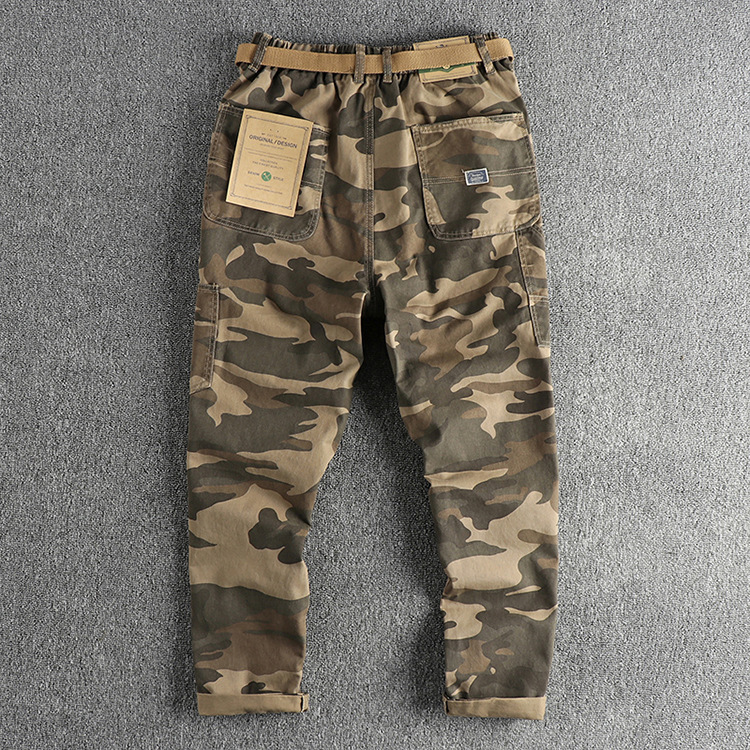 GorgeousBen  Men's Vintage fashion camouflage casual pants for men, with three-dimensional cutting and straight tube design, a versatile and stylish choice with an American touch.