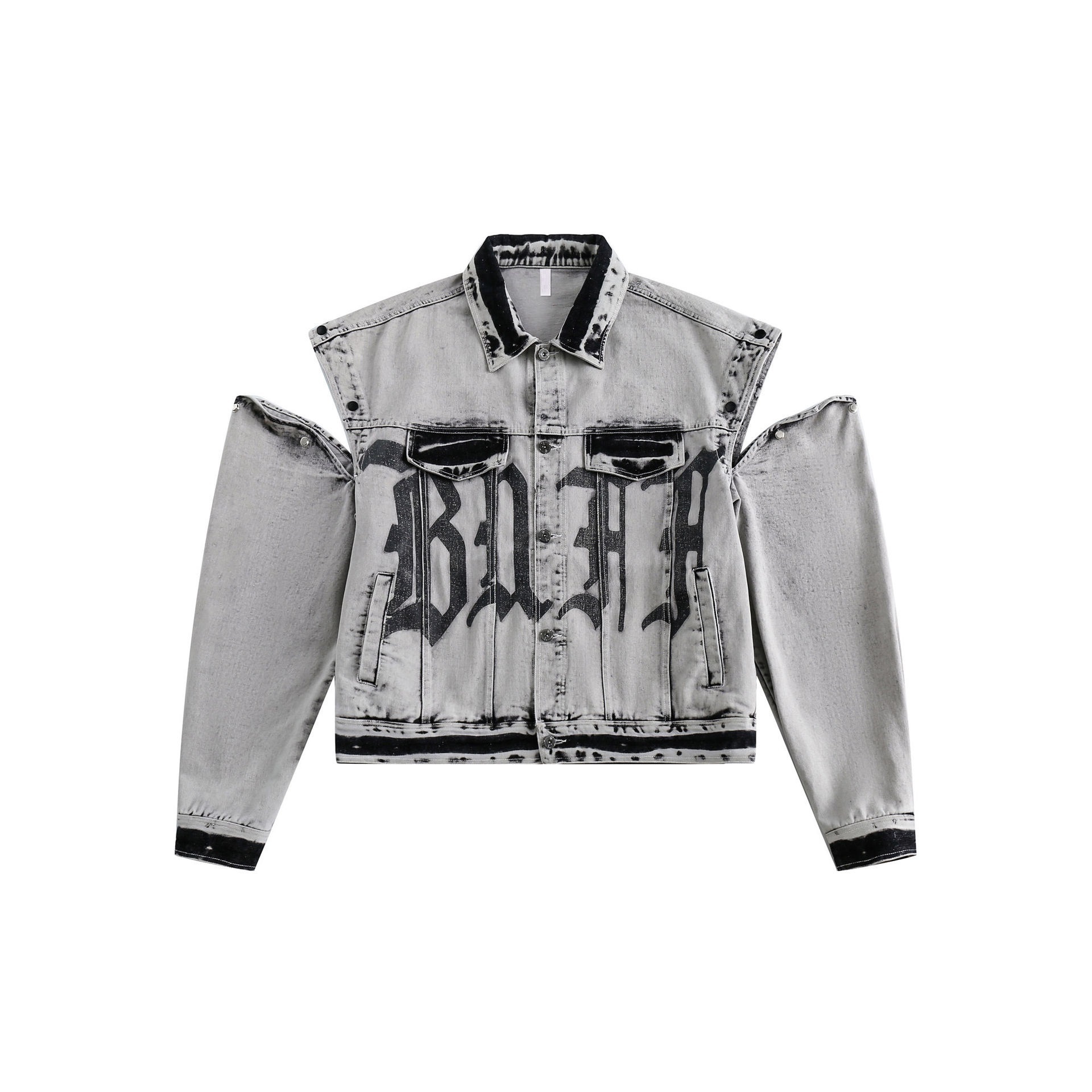 GorgeousBen  Unisex 2024 spring new style, two-wear detachable sleeve letter print jacket, washed vintage couple's top.