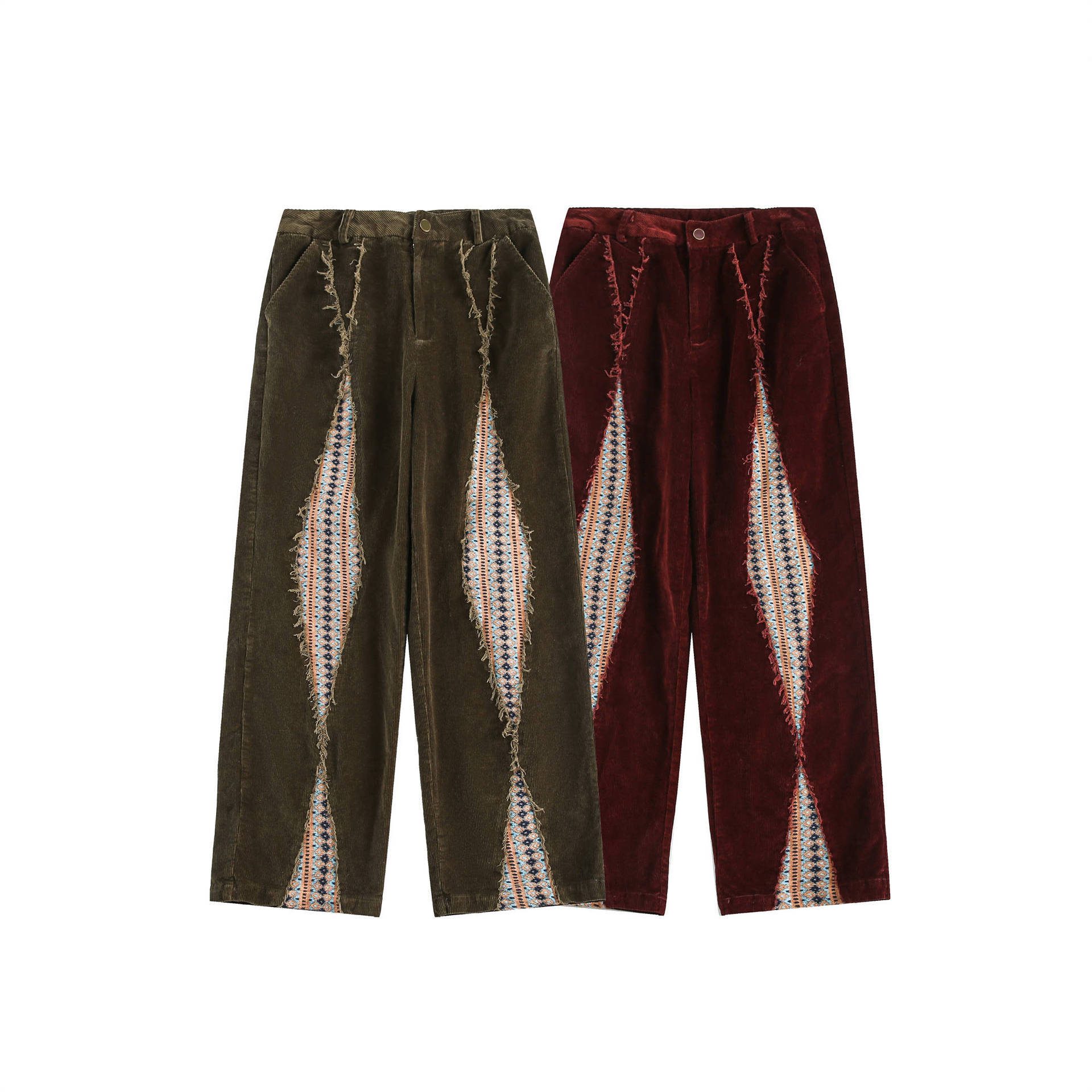 GrogeousBen   Unisex 2024 new retro diamond-shaped spliced corduroy pants for men, trendy brand design with a sense of drape and wide-leg casual pants.