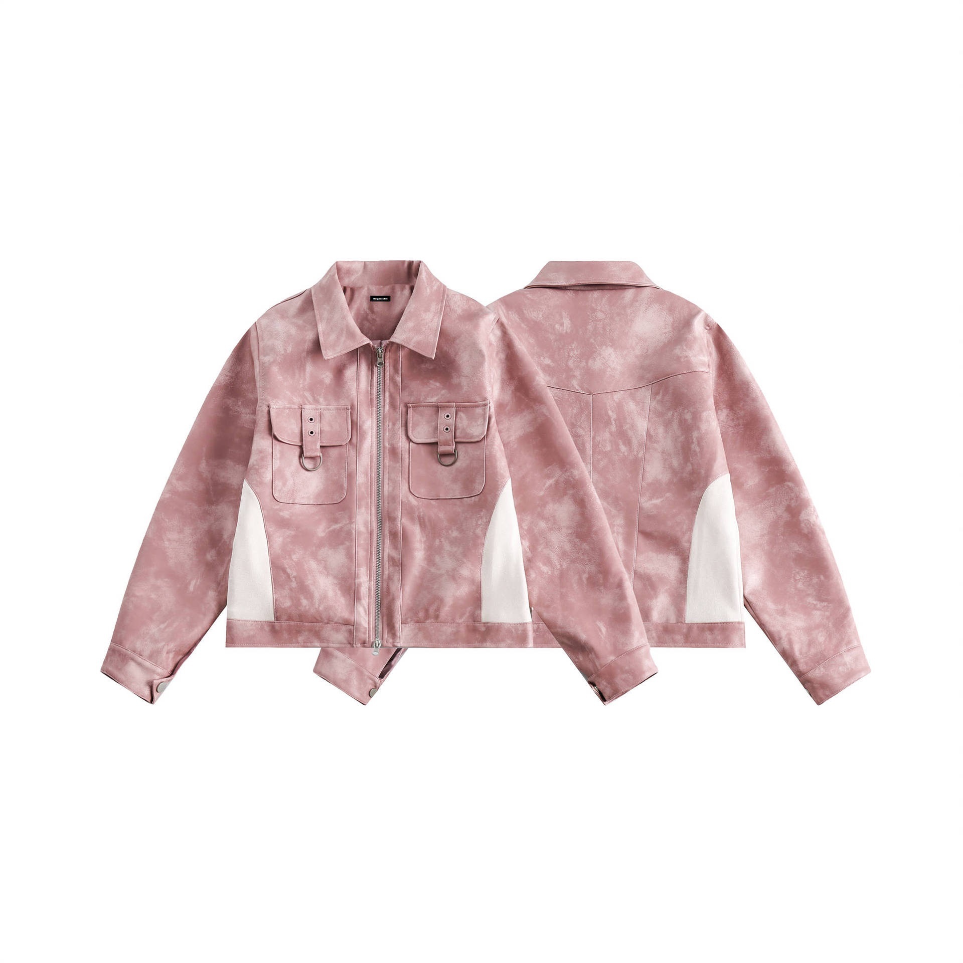 GorgeousBen   Women's 2024 new American retro pink PU leather spliced short jacket for women, with a spicy girl style, loose fit, trendy and versatile.