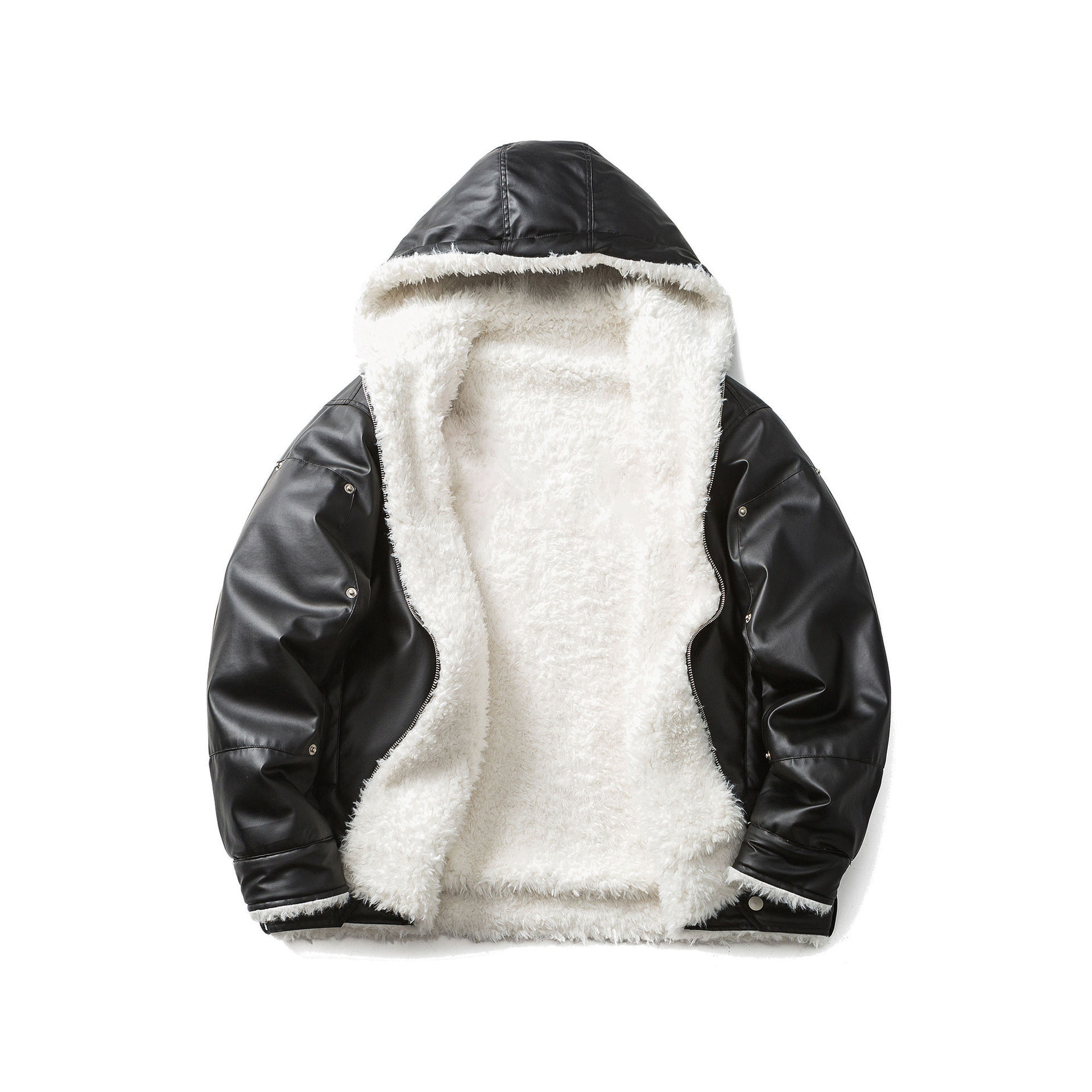 GorgeousBen  Unisex Winter American retro double-sided lamb wool cotton coat  hip-hop PU leather motorcycle jacket coat.