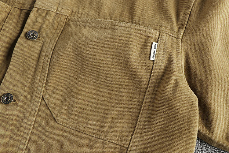 GorgeousBen  Men's Thick water-washed twill cotton long-sleeved work shirt with pockets.