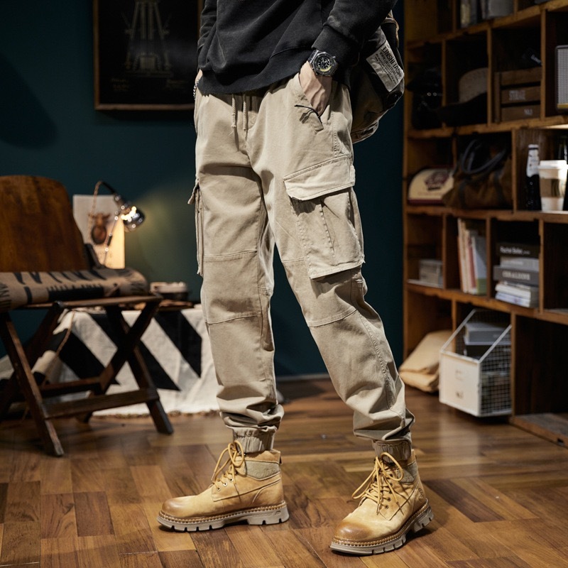 GrogeousBen  Men's Multiple Pockets Pants Youth Loose Casual Trousers Cargo Jogger Pants
