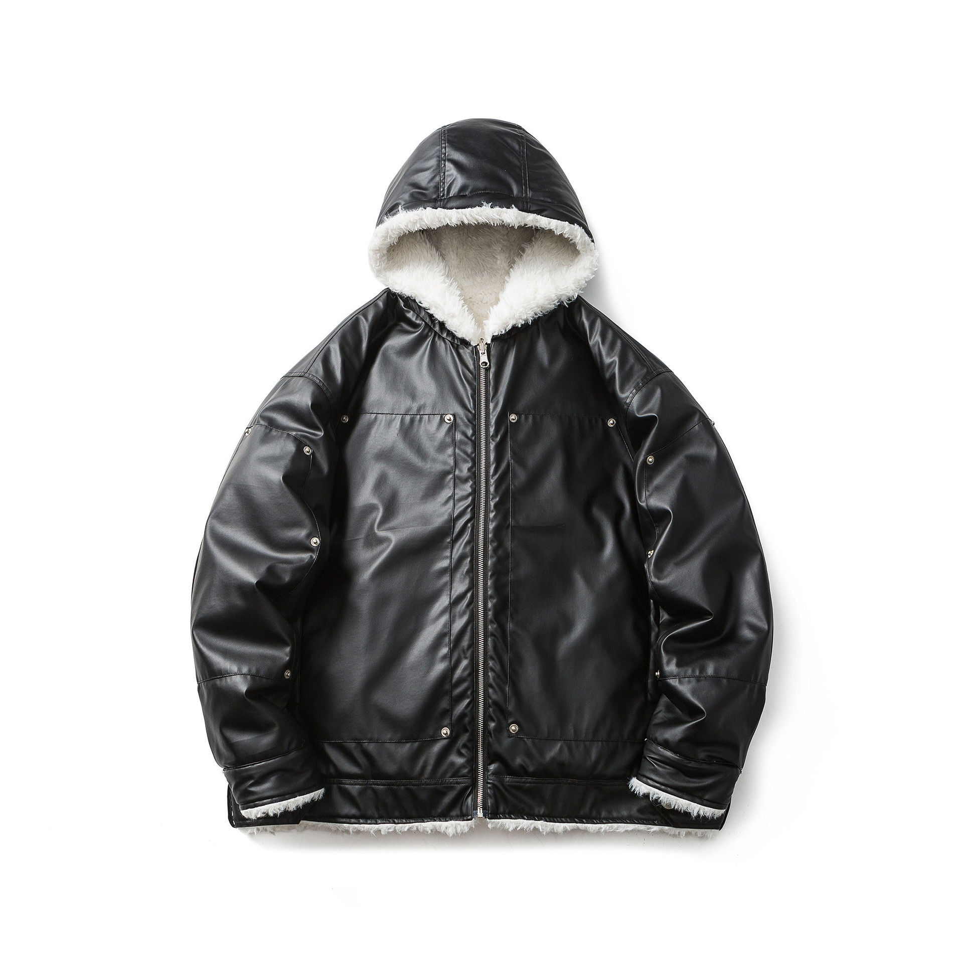 GorgeousBen  Unisex Winter American retro double-sided lamb wool cotton coat  hip-hop PU leather motorcycle jacket coat.