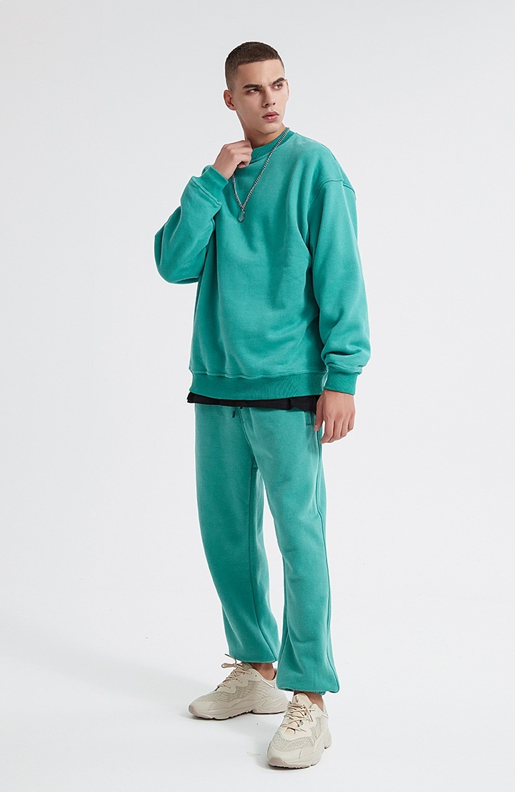 GrogeousBen  Unisex Autumn and winter new 360g plush solid color round neck sweatshirt set, plus thickened dropped shoulder sweatshirt.