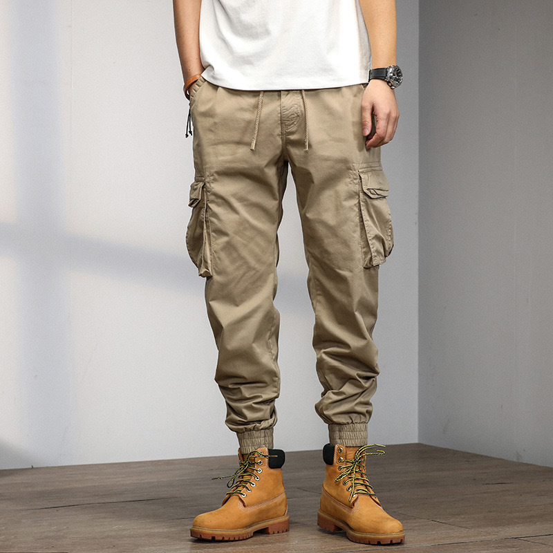 GrogeousBen  Men's spring summer casual blank high quality cotton hip hop mens khaki cargo jogger pants
