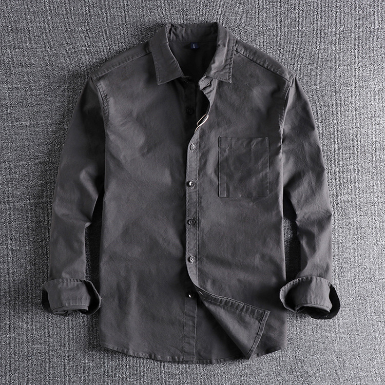 GorgeousBen  Men's Loose, high-end,  retro, solid color, long-sleeved shirt, men's handsome and simple casual shirt.