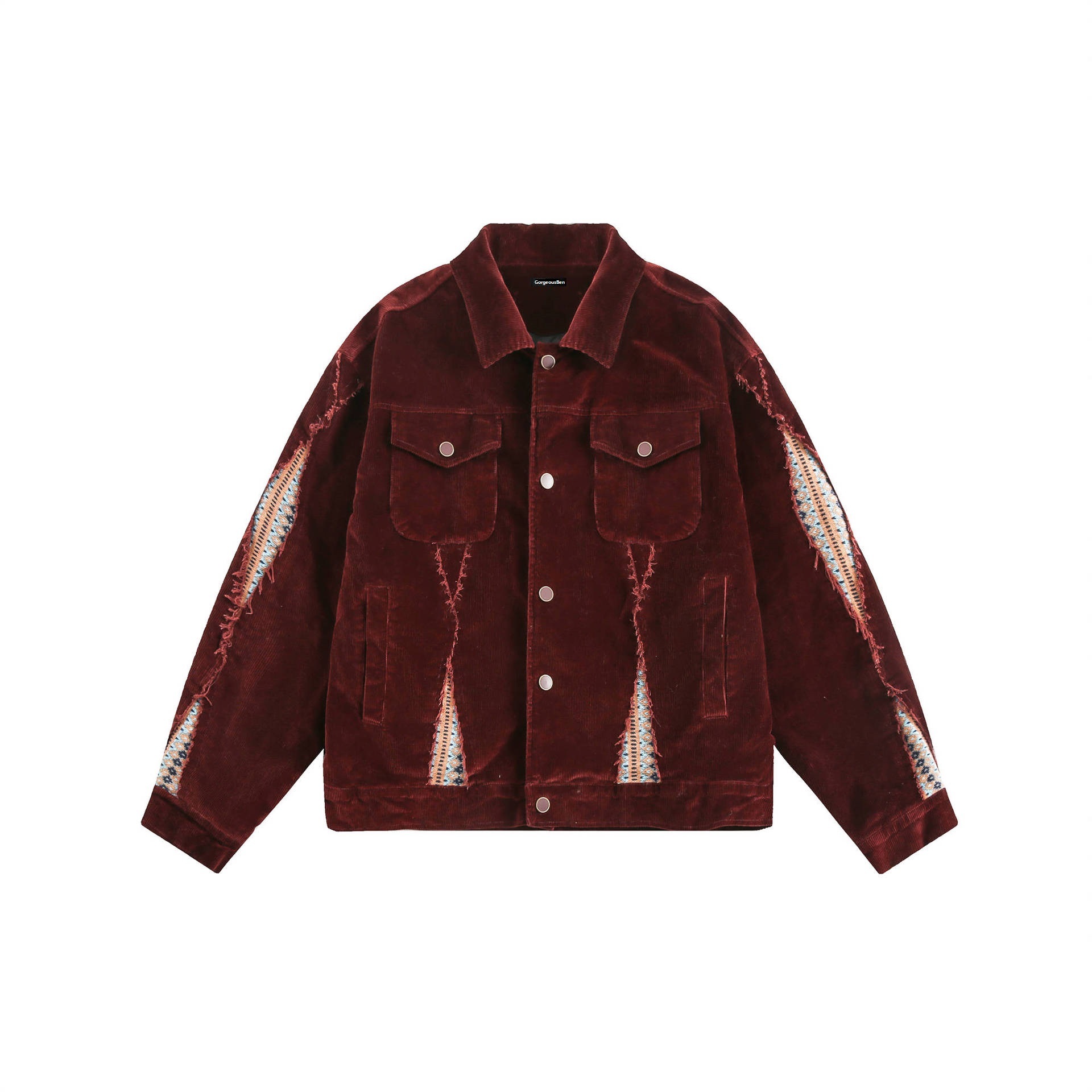 GorgeousBen   Unisex 2024 new retro patchwork ethnic style corduroy jacket for men and women, 2024 spring  lapel work jacket.