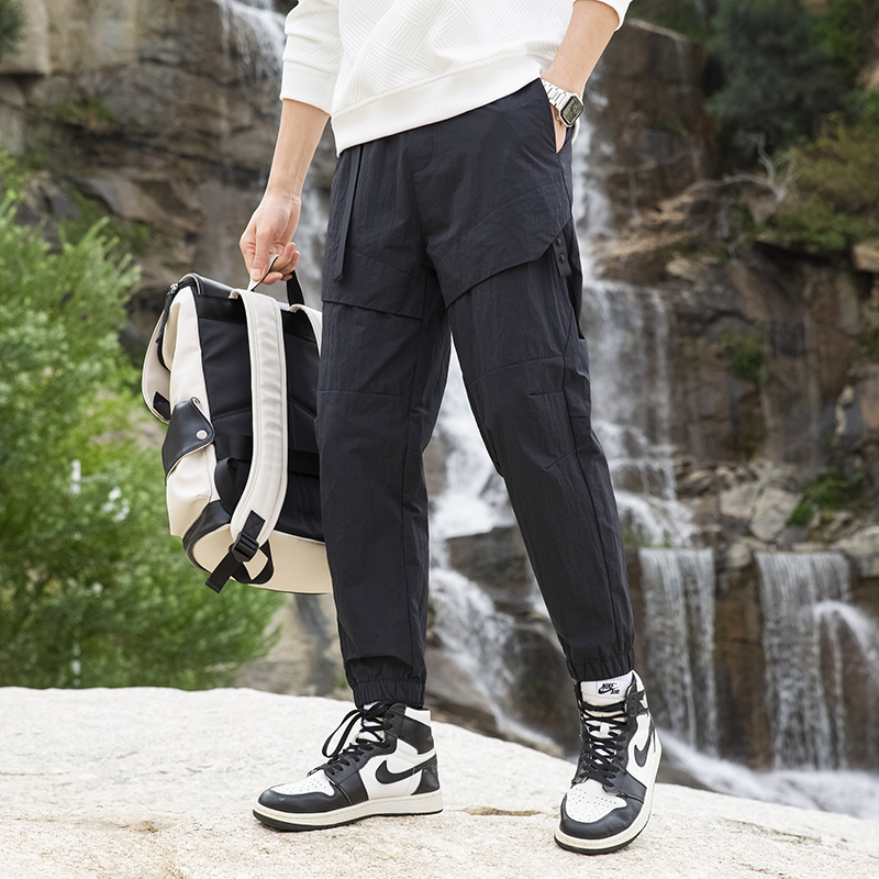 GorgeousBen Men Multi-bag Vertical Multifunctional Straight Canister Foot Pant Draw Rope Army Green Casual Trouser