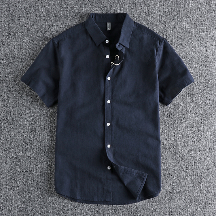 GorgeousBen  Men's Retro trend water-washed textured cotton short-sleeved shirt for men, classic and versatile solid color daily loose youth shirt.