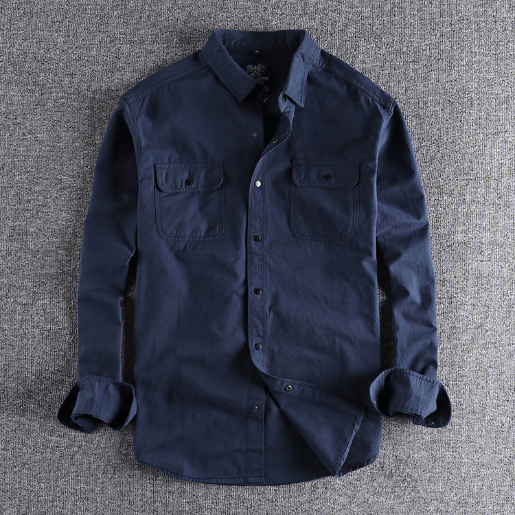 GorgeousBen  Men's American-style work shirt, double pocket shirt,  tough guy military green wind casual retro shirt.