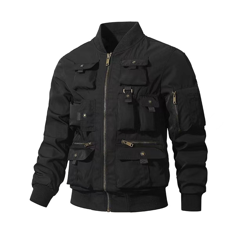 GrogeousBen  Men's Pilot jacket Men's retro Baseball uniform Multi pocket overals Functiona iacket Three defense attack jacket