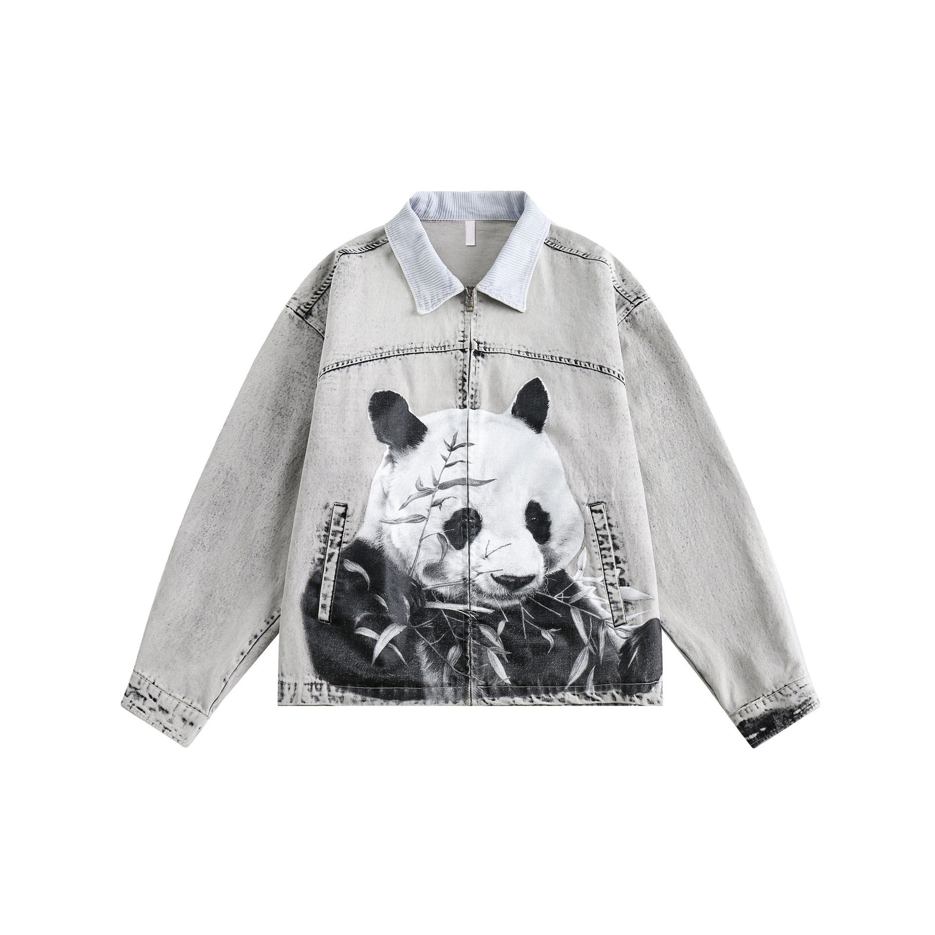 GorgeousBen  Unisex 2024 spring new panda print heterogeneous color block splicing jacket outerwear American loose fit couple's top
