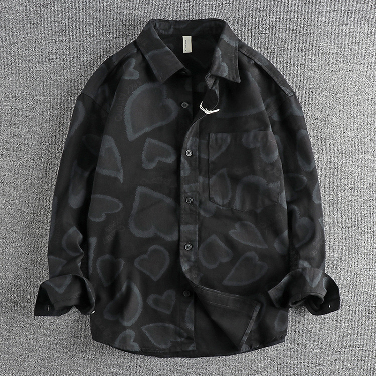 GorgeousBen  Men's Printed full cotton woven long-sleeved men's shirt, daily trendy youth dress shirt.