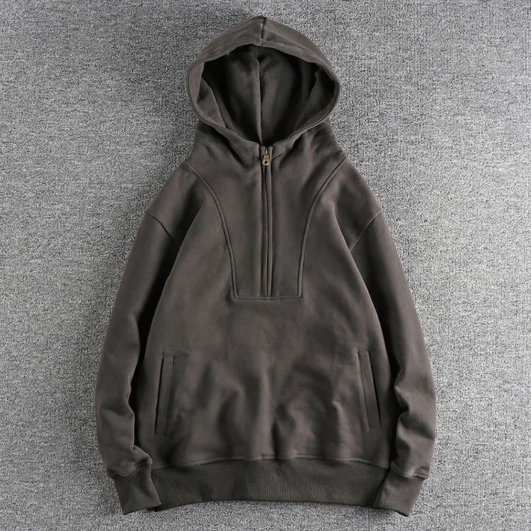 GorgeousBen  Men's Heavyweight high-gram thickened half-open collar hooded sweatshirt for men, keeping warm and stylish in autumn and winter with a retro look.