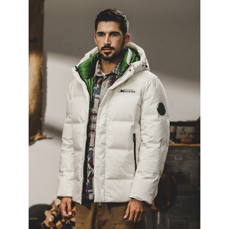GrogeousBen  Men's Short hooded down jacket for men, American style outdoor leisure skiing down jacket for winter.