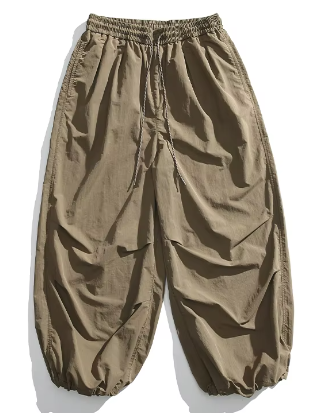 GrogeousBen .Customized Logo High Quality Garment Dyed Cotton Parachute Pants Unisex Trousers.