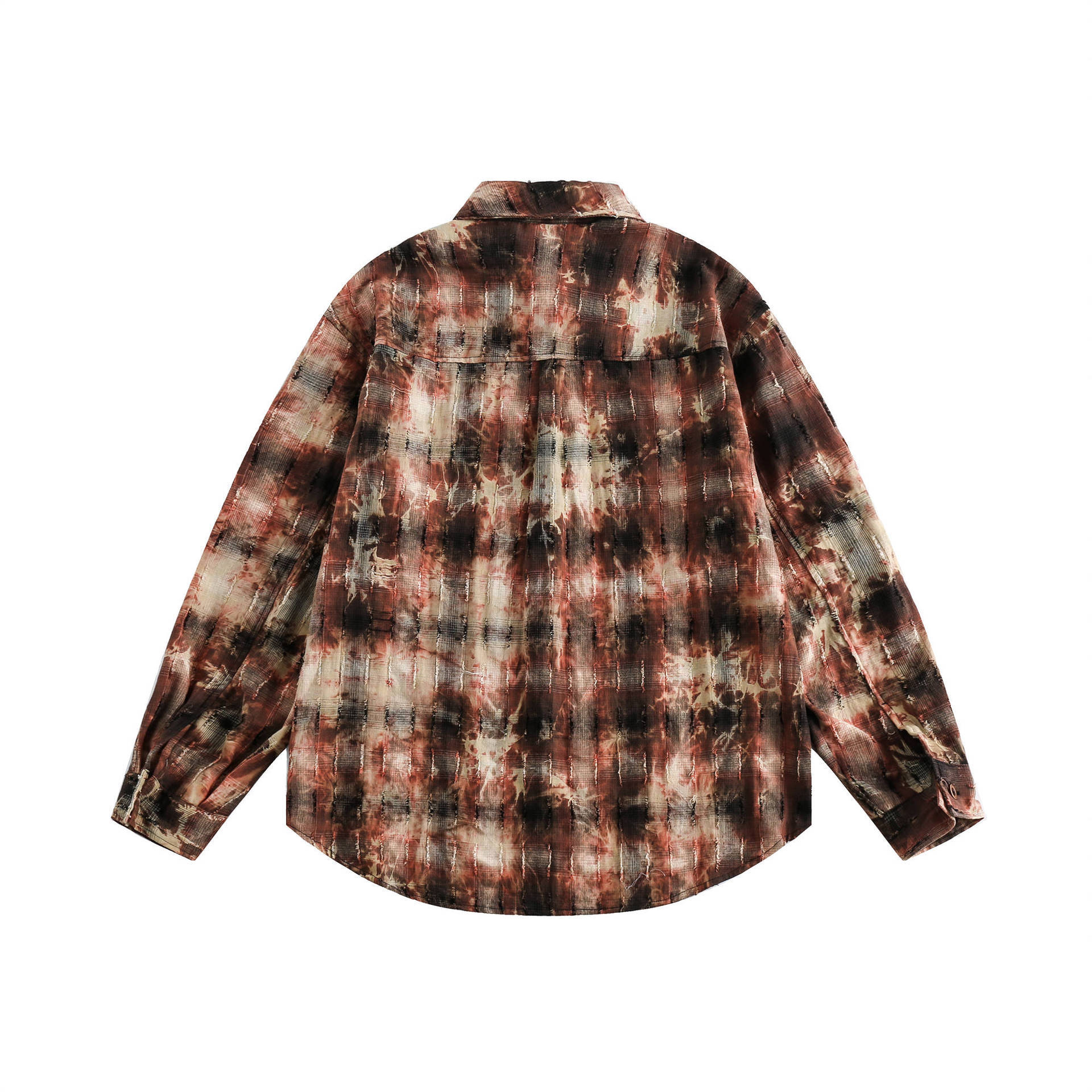 GorgeousBen  Unisex 2024 new American high street raw edge design long-sleeved shirt for men, spring retro loose trendy shirt outerwear.