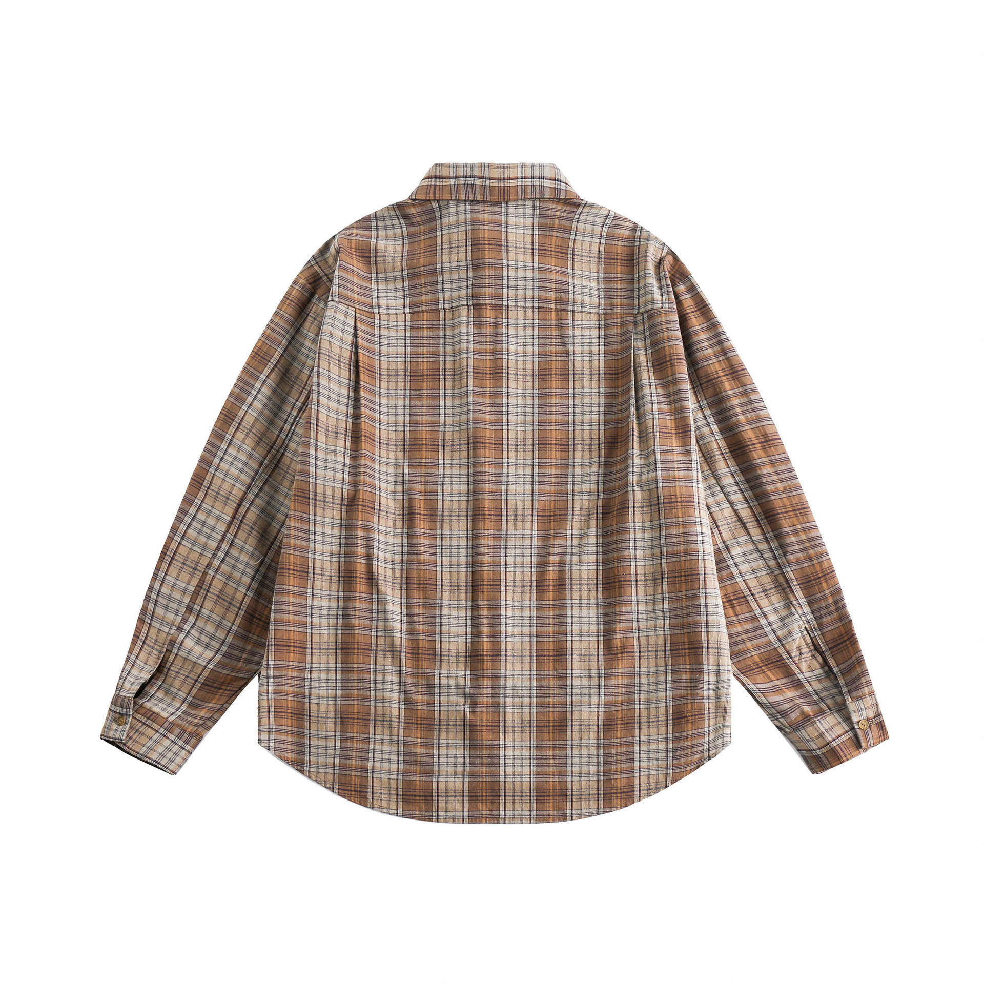 GorgeousBen  Unisex 2024 new retro American style butterfly patch plaid long sleeve shirt for men and women, loose fit casual couple's spring shirt.