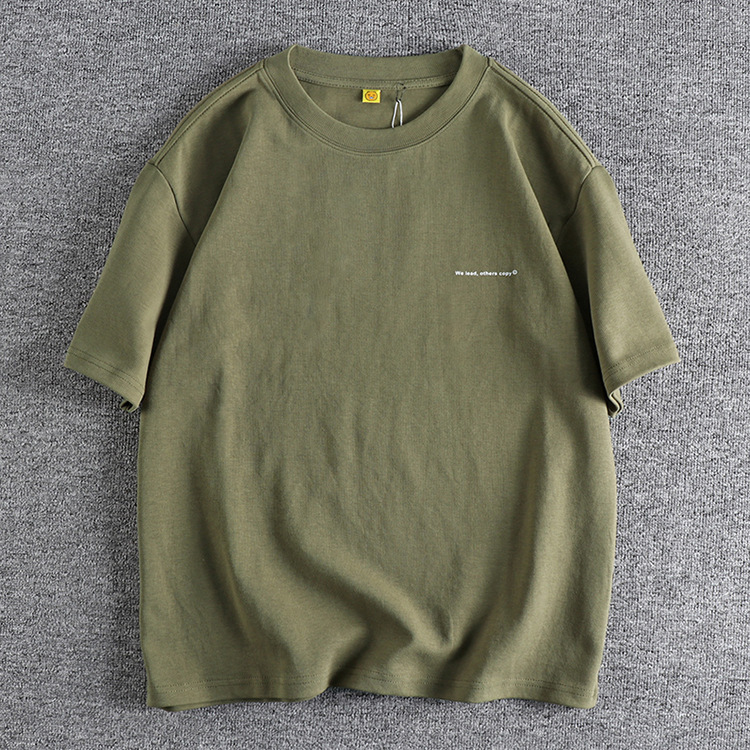 GrogeousBen Men's 300g heavy weight comfort washed fabric solid color trend short-sleeved T-shirt men