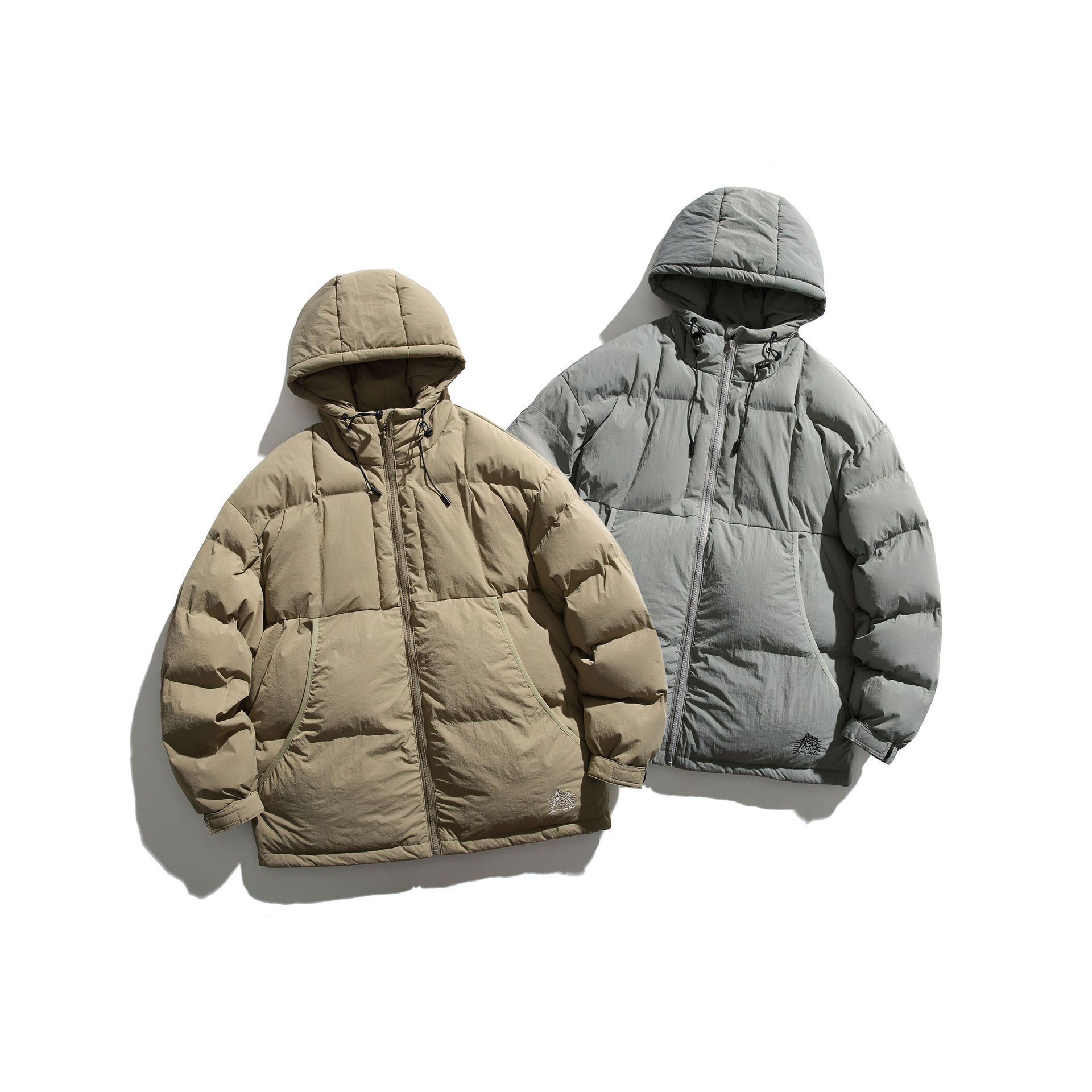 GorgeousBen  Unisex Winter retro simple embroidery solid color hooded cotton coat.