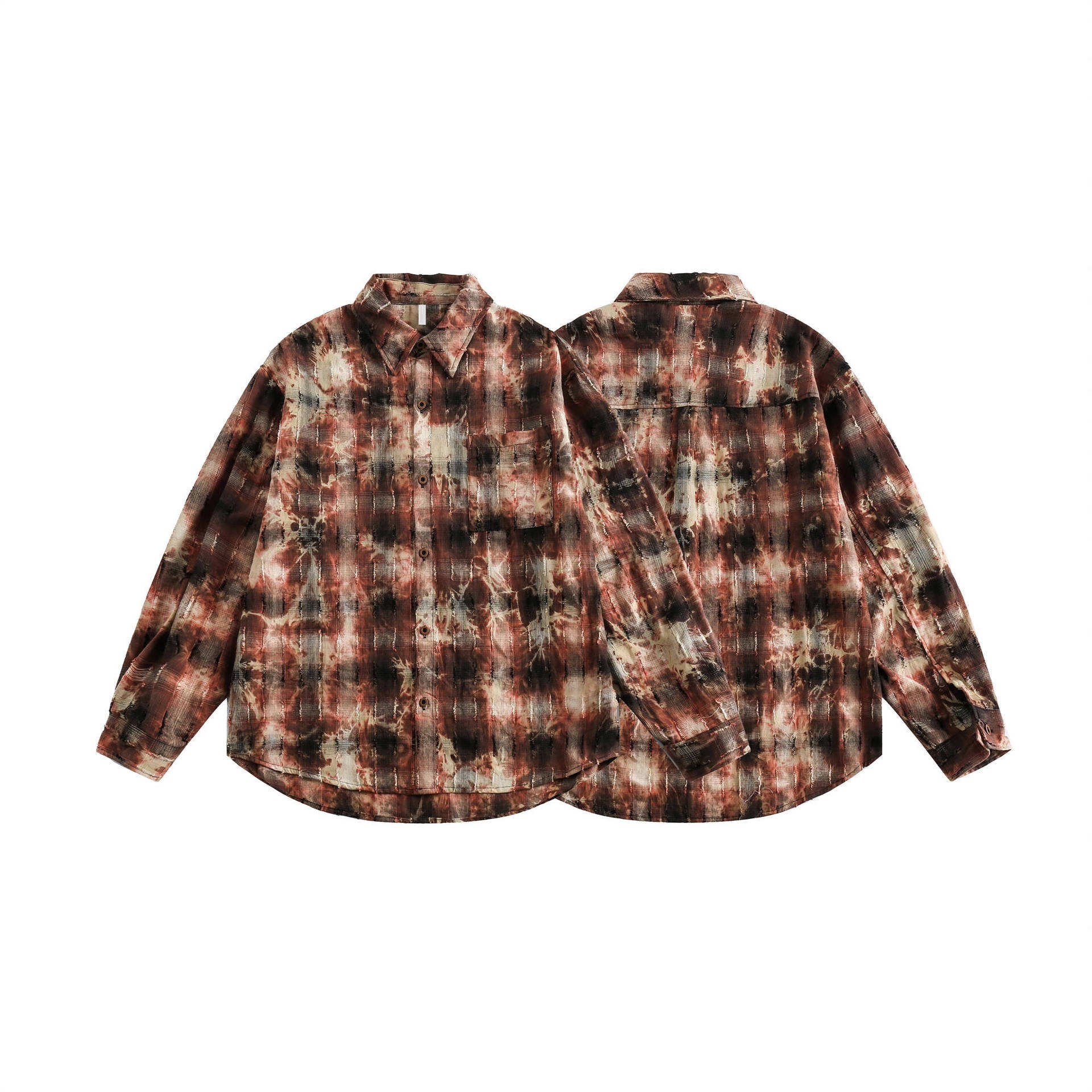 GorgeousBen  Unisex 2024 new American high street raw edge design long-sleeved shirt for men, spring retro loose trendy shirt outerwear.