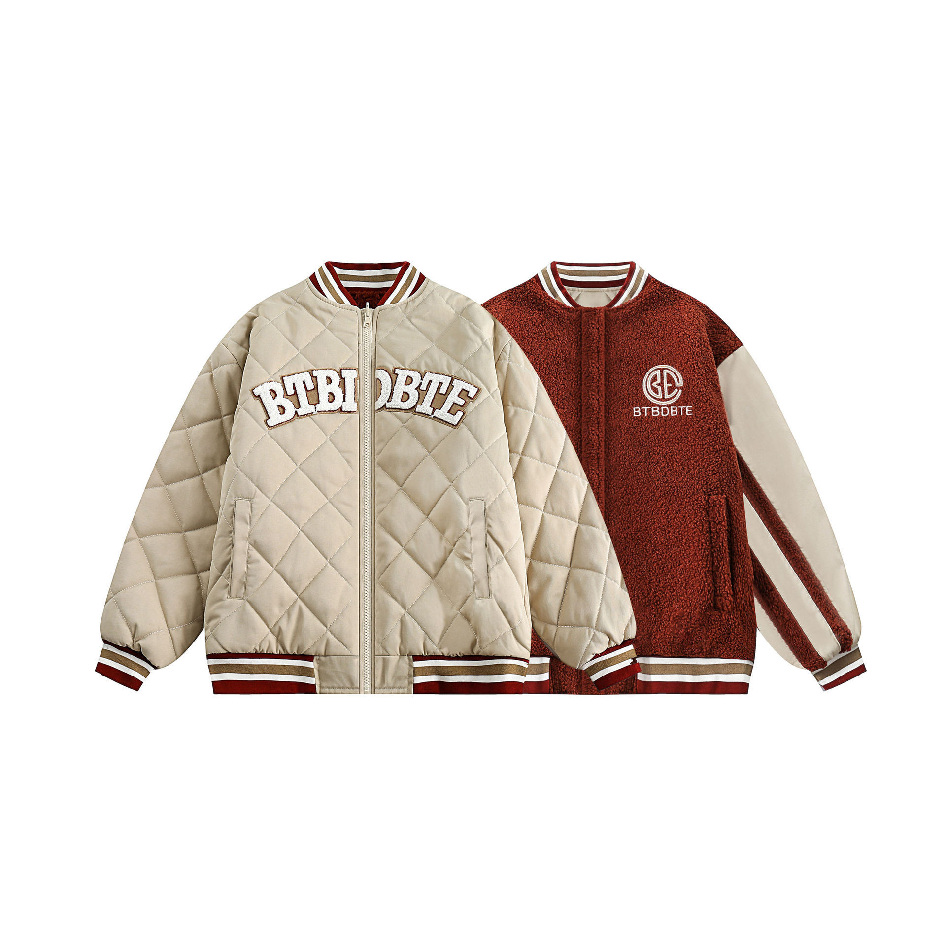 GorgeousBen  Unisex Double-sided winter coat, new loose-fitting American-style lamb wool baseball jacket, thickened cotton-padded winter coat.