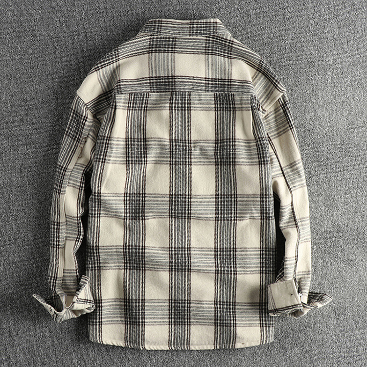GrogeousBen  Men's Winter new American retro trend thickened plaid long-sleeved shirt for men, with workwear pocket design, casual outerwear.