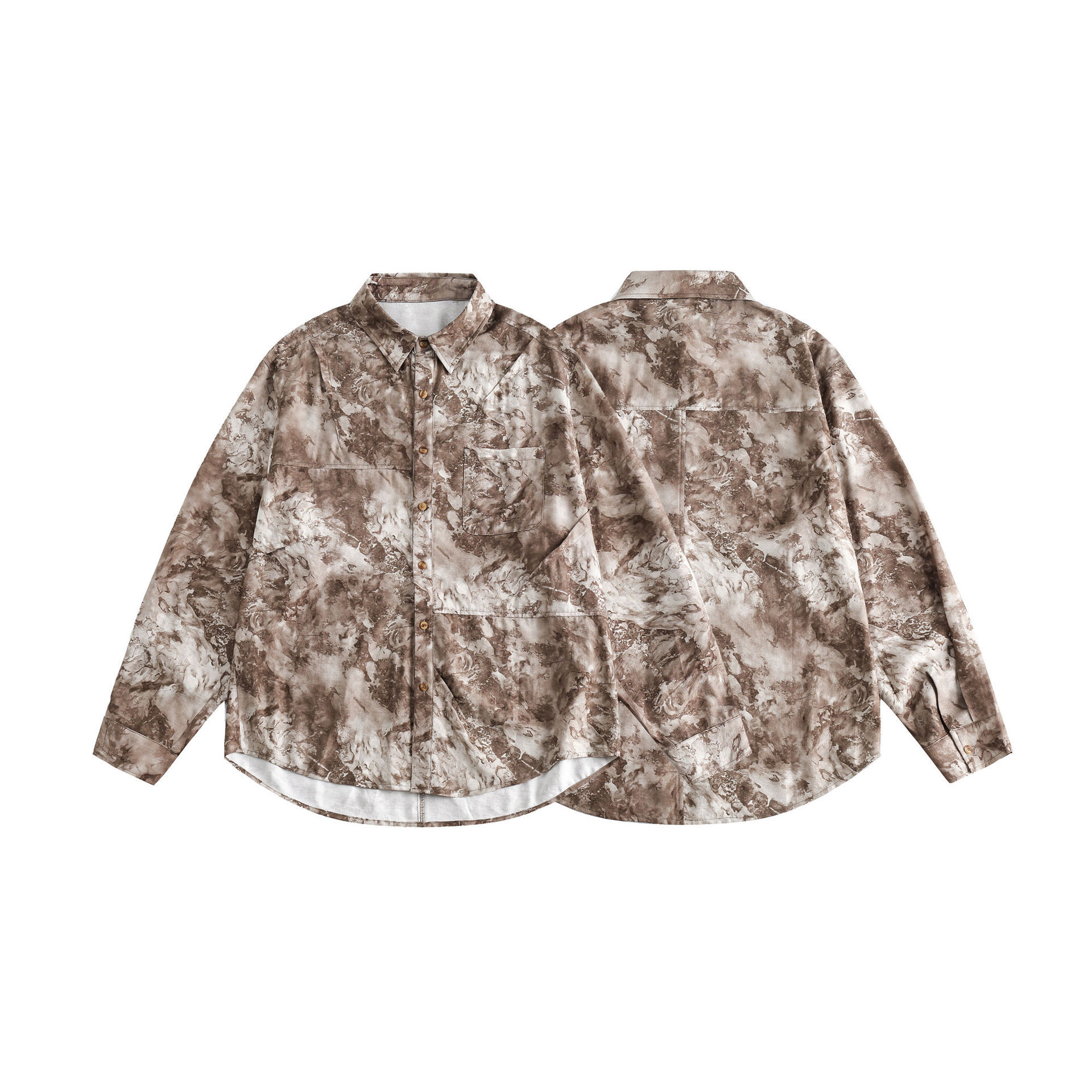 GorgeousBen   Unisex 2024 new Hong Kong style retro tie-dye printed long-sleeved shirt for men, loose and casual with a sense of drape, spring outerwear.