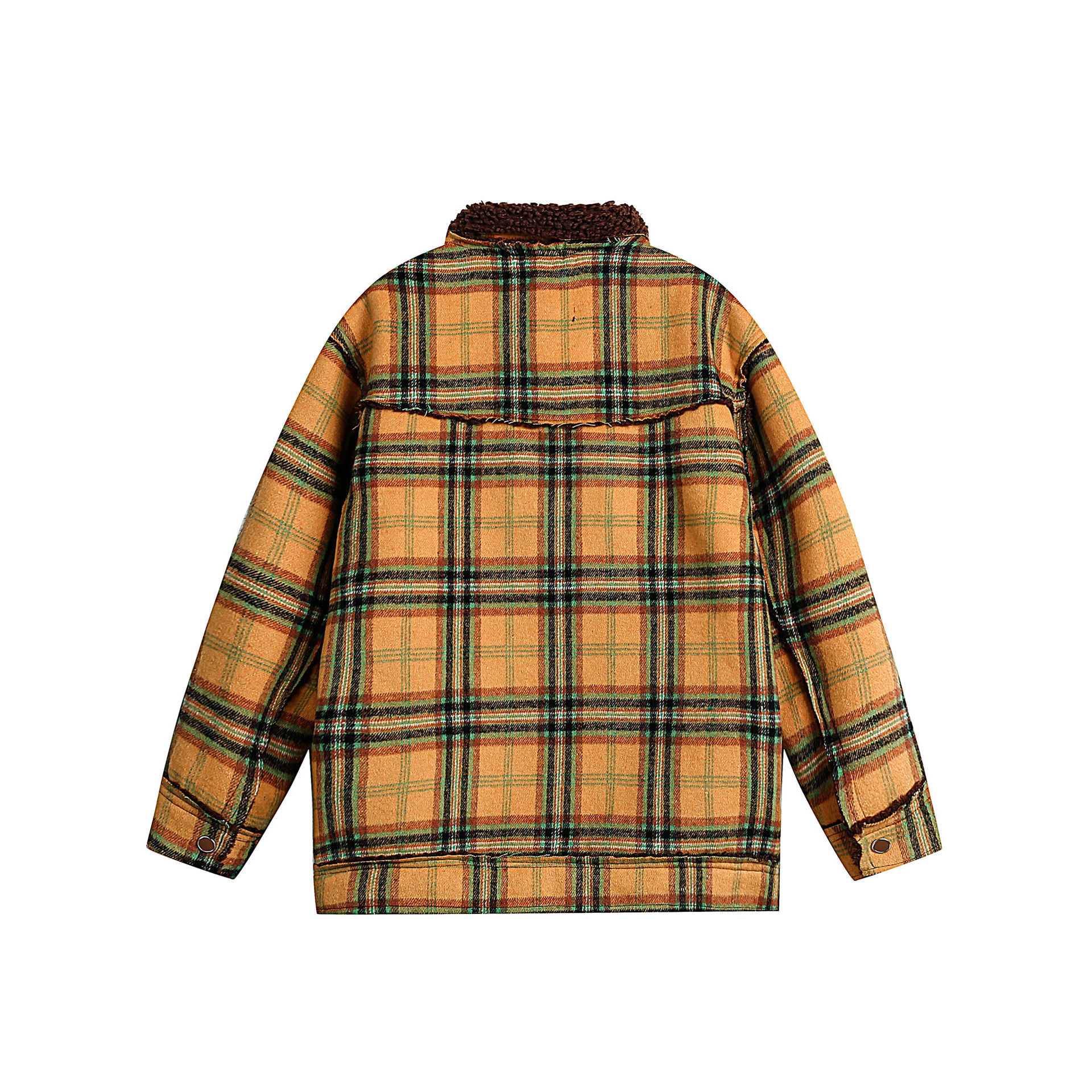 GorgeousBen  Unisex  American style plaid lamb wool coat for men and women, with a winter design, loose fit, and added warmth and thickness.