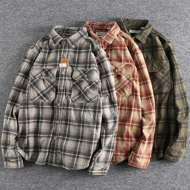 GorgeousBen  Men's Retro Spring and Autumn fashion men's long-sleeved shirt, washed corduroy, comfortable daily wear, versatile trendy outerwear.