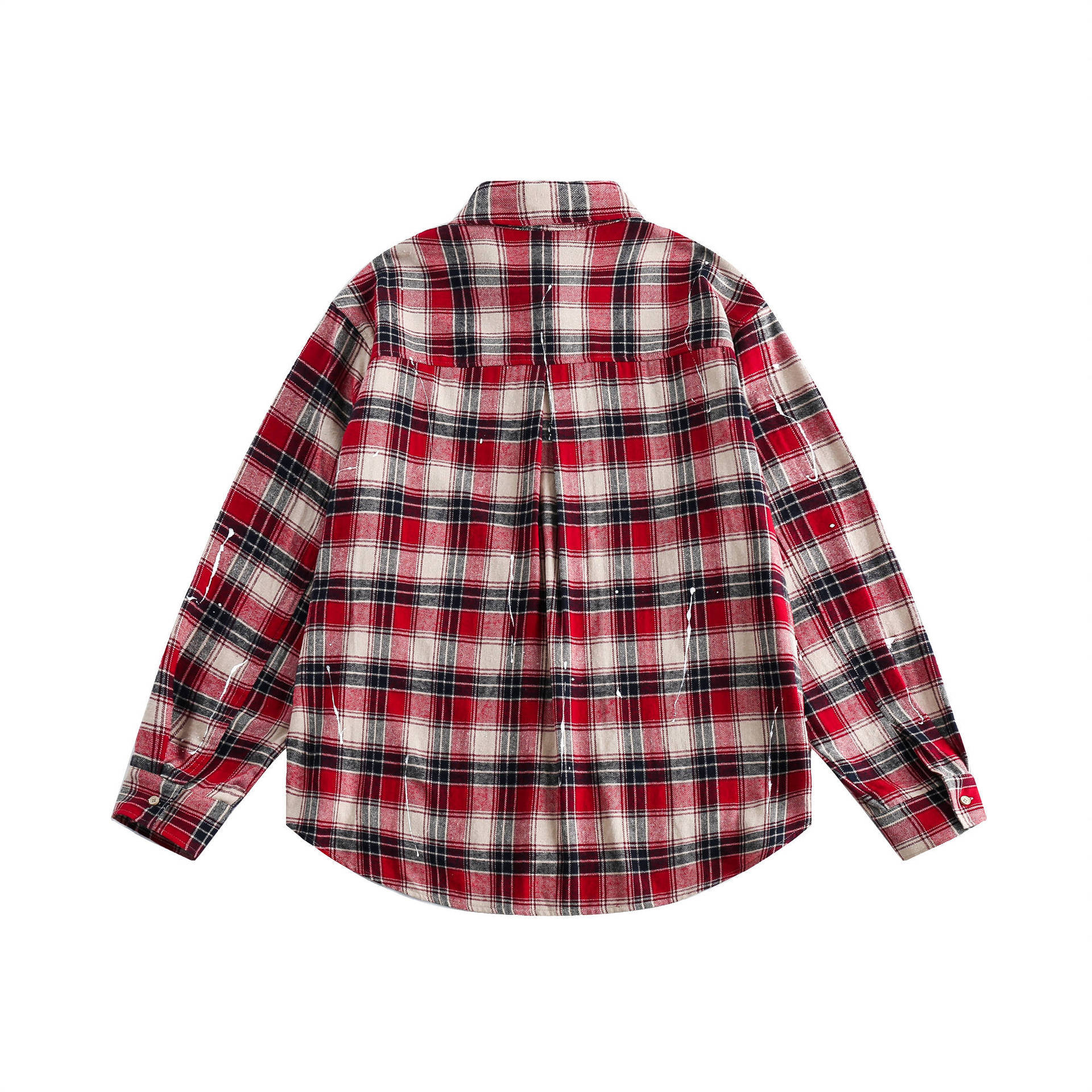 GorgeousBen  Unisex 2024 new American fashion brand red plaid high street long-sleeved shirt for men and women, retro loose-fitting versatile couple shirt