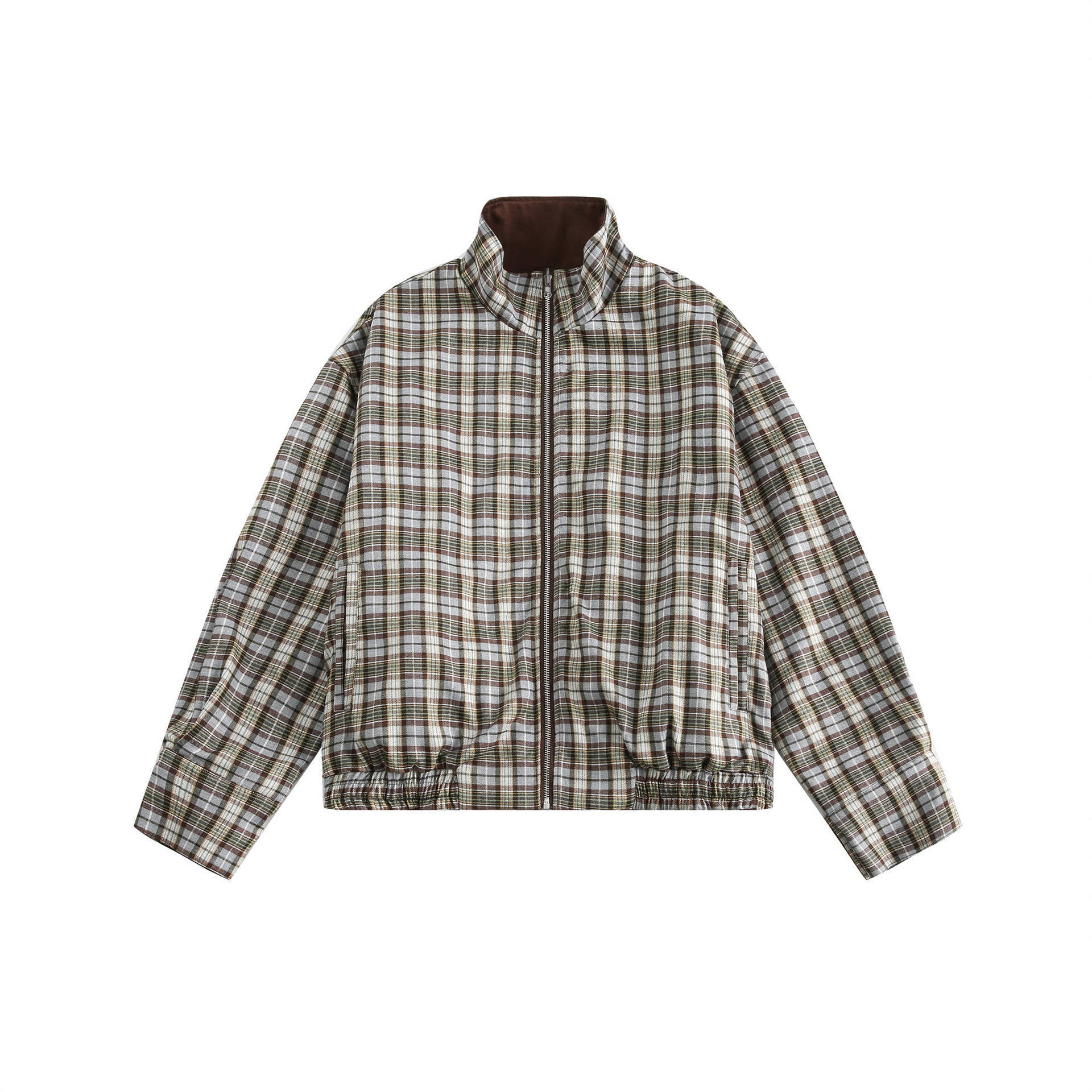 GrogeousBen   Unisex 2024 new  retro double-sided plaid jacket for men, trendy brand design with a sense of MIRADER stand-up collar work jacket.