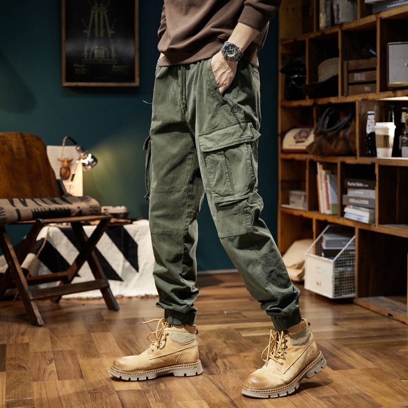 GrogeousBen  Men's Multiple Pockets Pants Youth Loose Casual Trousers Cargo Jogger Pants