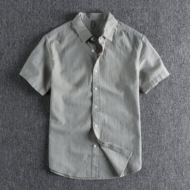 GorgeousBen  Men's Retro trend water-washed textured cotton short-sleeved shirt for men, classic and versatile solid color daily loose youth shirt.