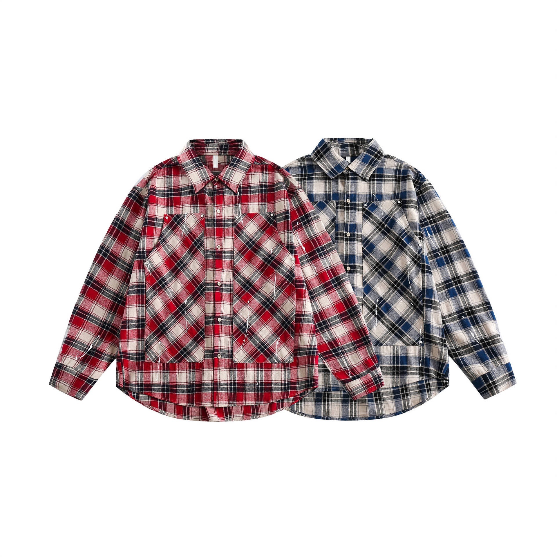 GorgeousBen  Unisex 2024 new American fashion brand red plaid high street long-sleeved shirt for men and women, retro loose-fitting versatile couple shirt