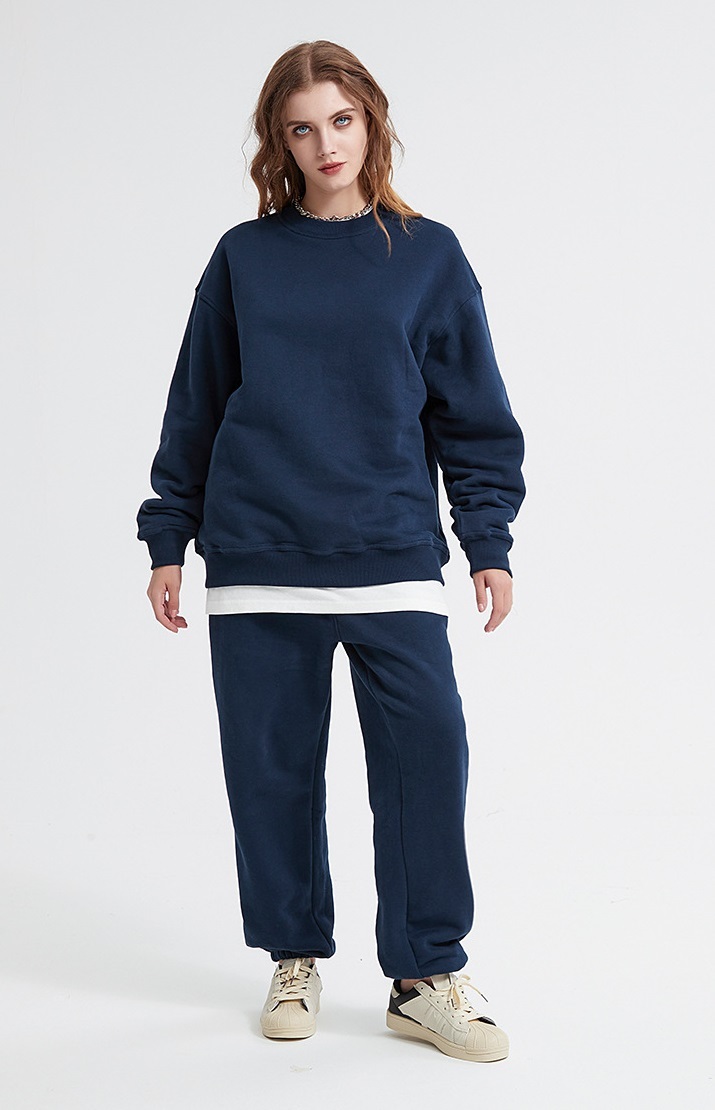 GrogeousBen  Unisex Autumn and winter new 360g plush solid color round neck sweatshirt set, plus thickened dropped shoulder sweatshirt.