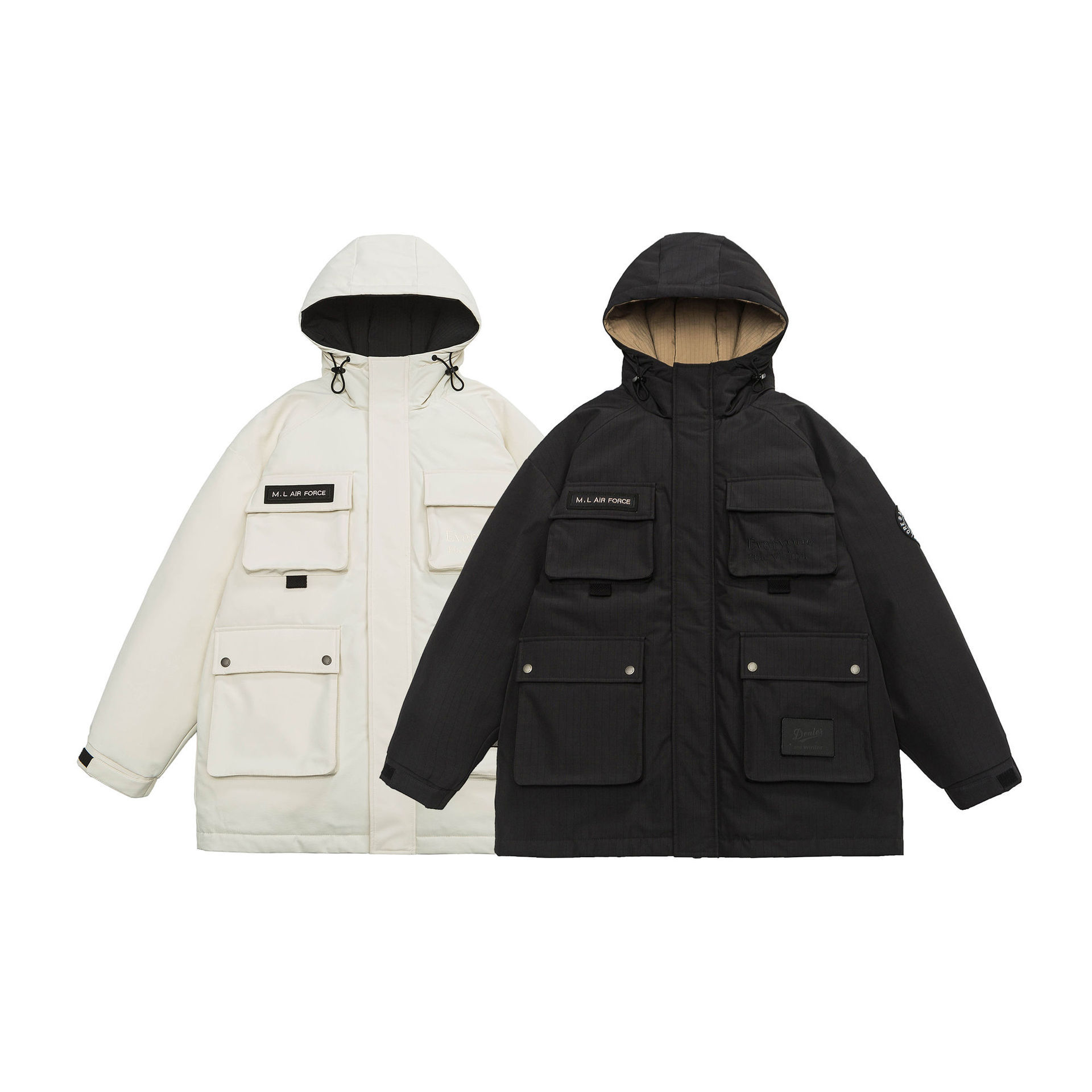 GorgeousBen  Unisex Winter mid-length down coat Loose and thick white work jacket Plus size.