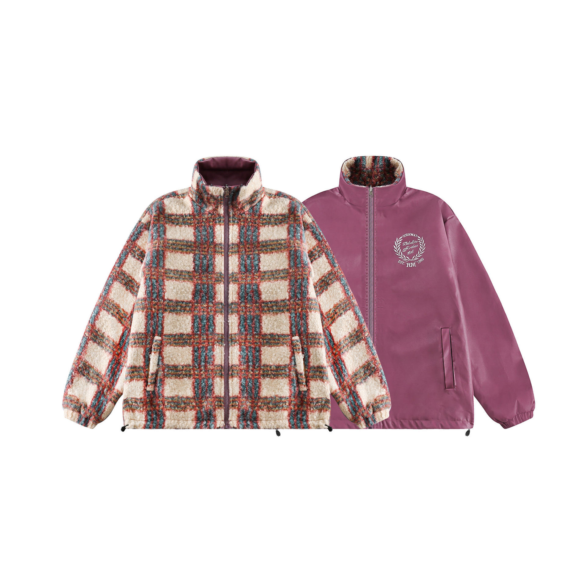 GorgeousBen  Unisex American style trendy retro plaid double-sided lamb wool coat , thickened with fleece for winter,  cotton jacket.