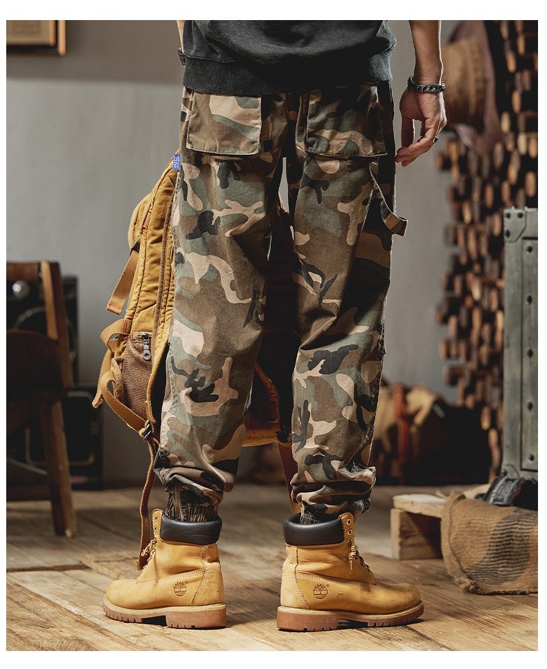 GrogeousBen  Men's autumn Cargo pants Men's multi pocket loose student casual pants Men's bound work pants Sports