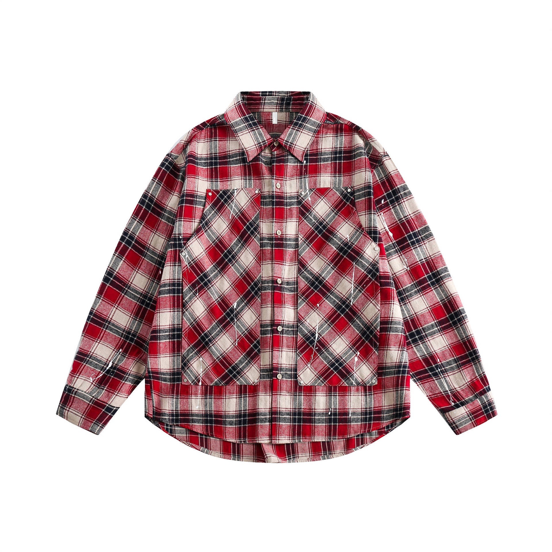 GorgeousBen  Unisex 2024 new American fashion brand red plaid high street long-sleeved shirt for men and women, retro loose-fitting versatile couple shirt