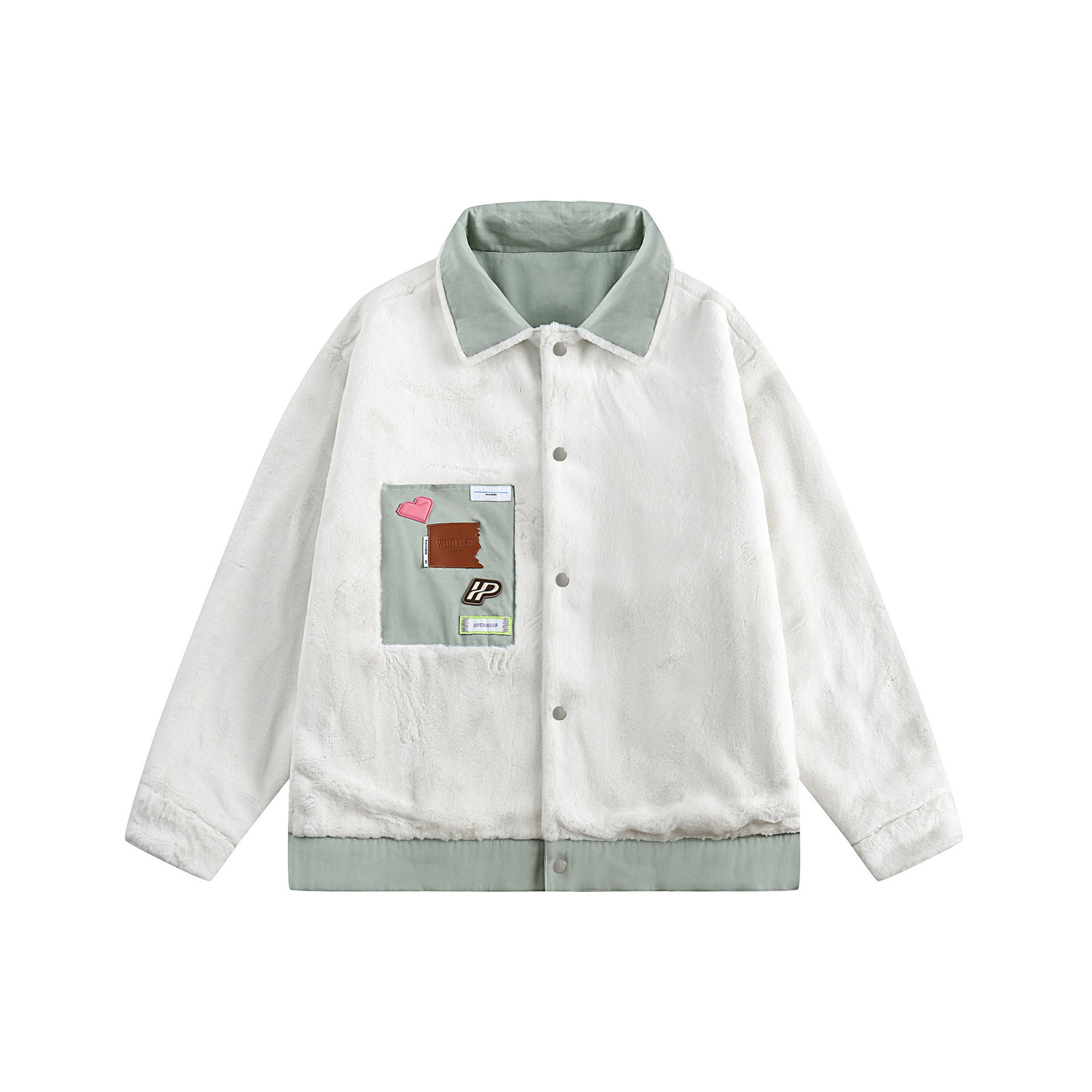 GorgeousBen  Unisex Winter American retro style sticker pocket double-sided cotton jacket.