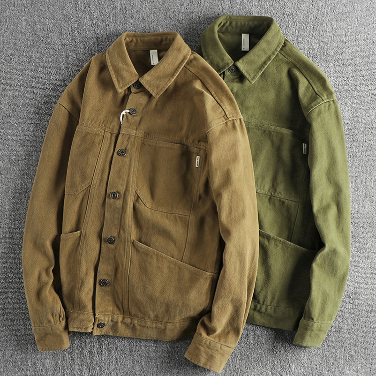 GorgeousBen  Men's Thick water-washed twill cotton long-sleeved work shirt with pockets.