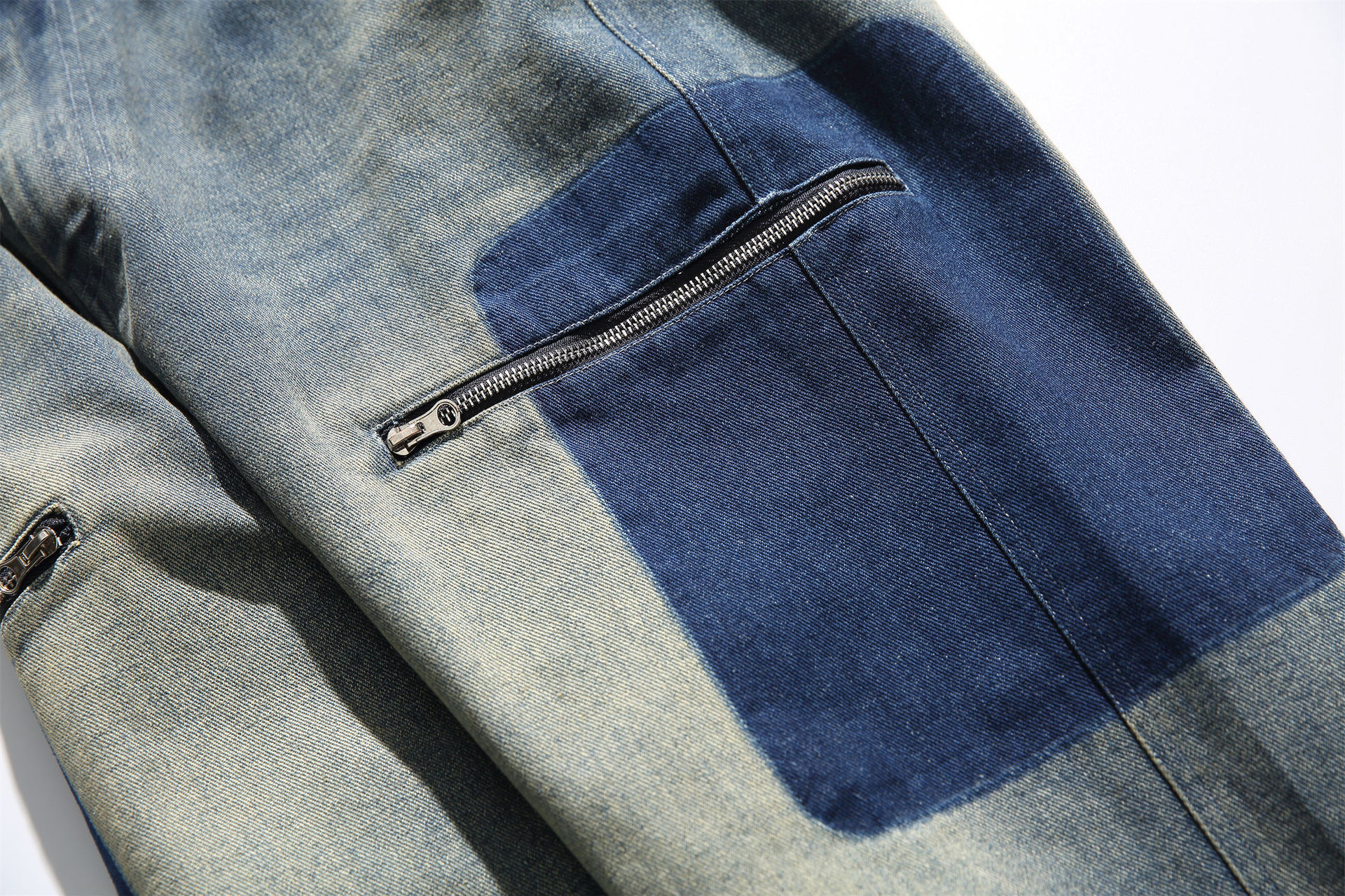 GorgeousBen   Unisex American retro color-blocked pocket functional workwear jeans for men, trendy spring new loose straight-leg casual pants.