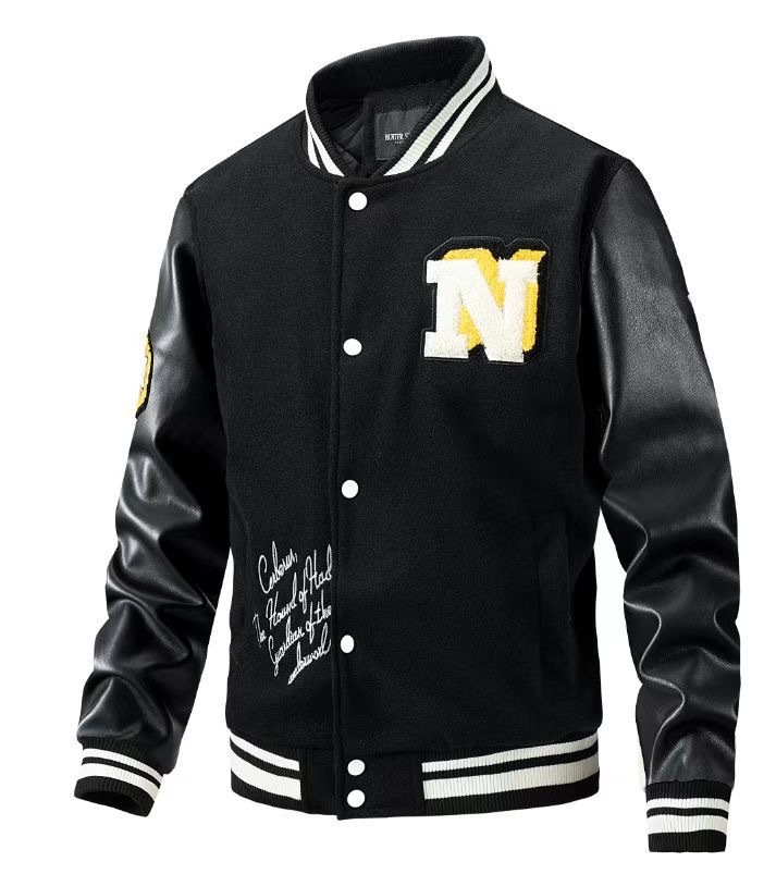 GrogeousBen  Unisex Letter Embroidered Alphabet Harajuku Street Baseball Varsity Jacket Varsity Hip Hop Style Jacket