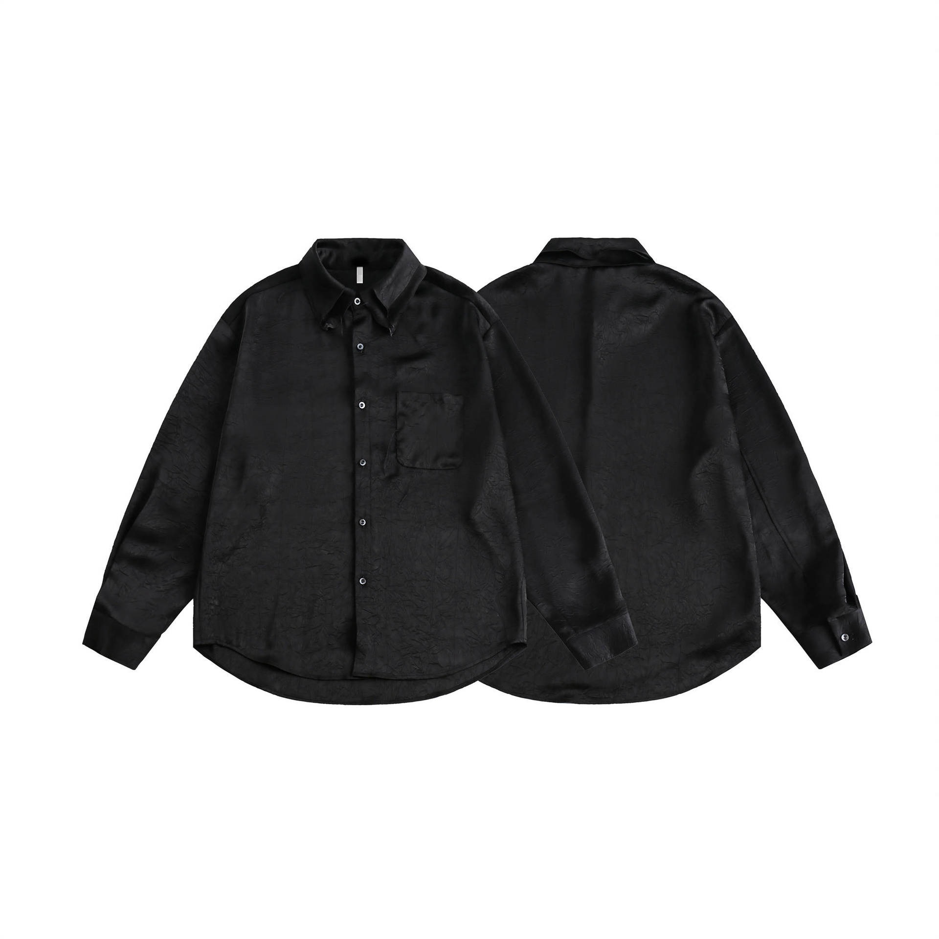 GorgeousBen  Unisex 2024 new trendy basic black long-sleeve shirt for men, spring Japanese style loose casual versatile shirt jacket