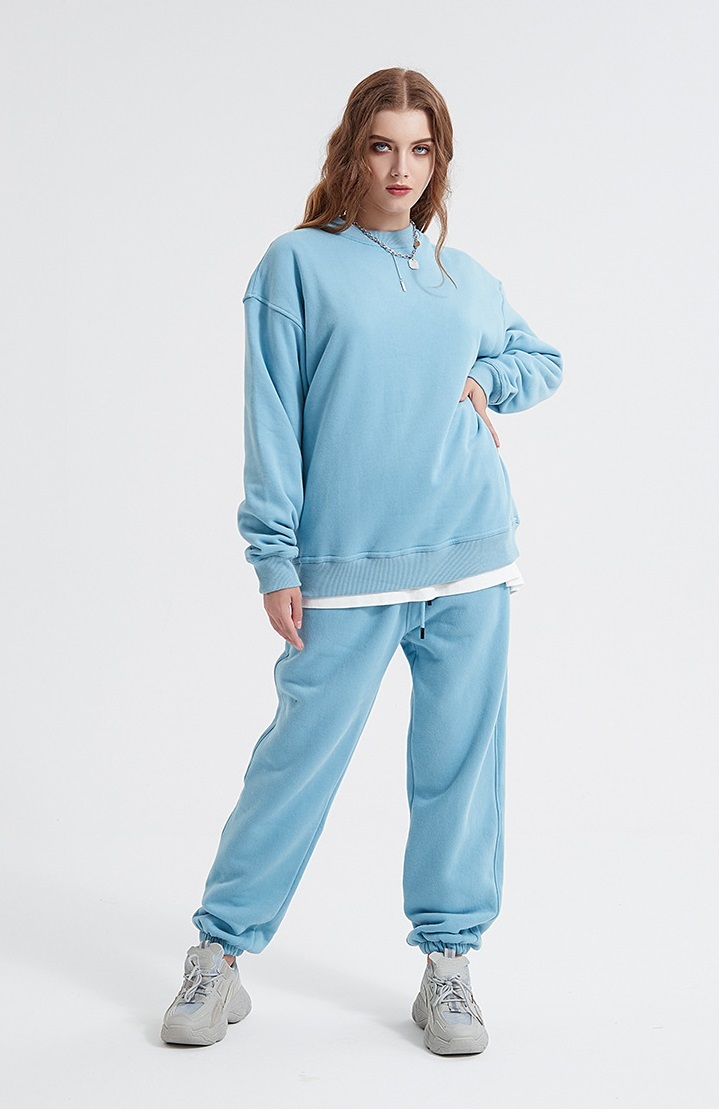 GrogeousBen  Unisex Autumn and winter new 360g plush solid color round neck sweatshirt set, plus thickened dropped shoulder sweatshirt.