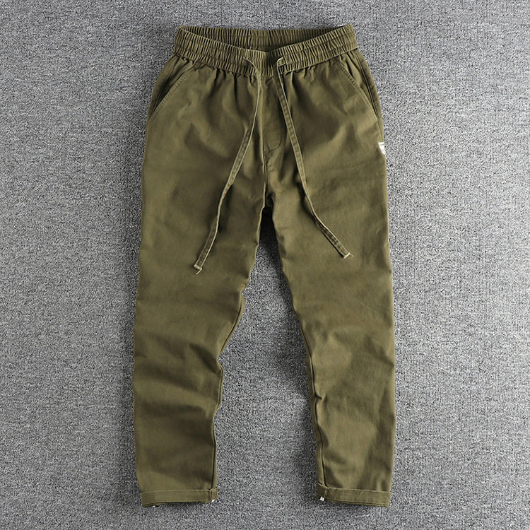 GrogeousBen  Men's Autumn American-style woven cotton washed casual pants for men, solid color retro trendy loose straight wide-leg trousers.