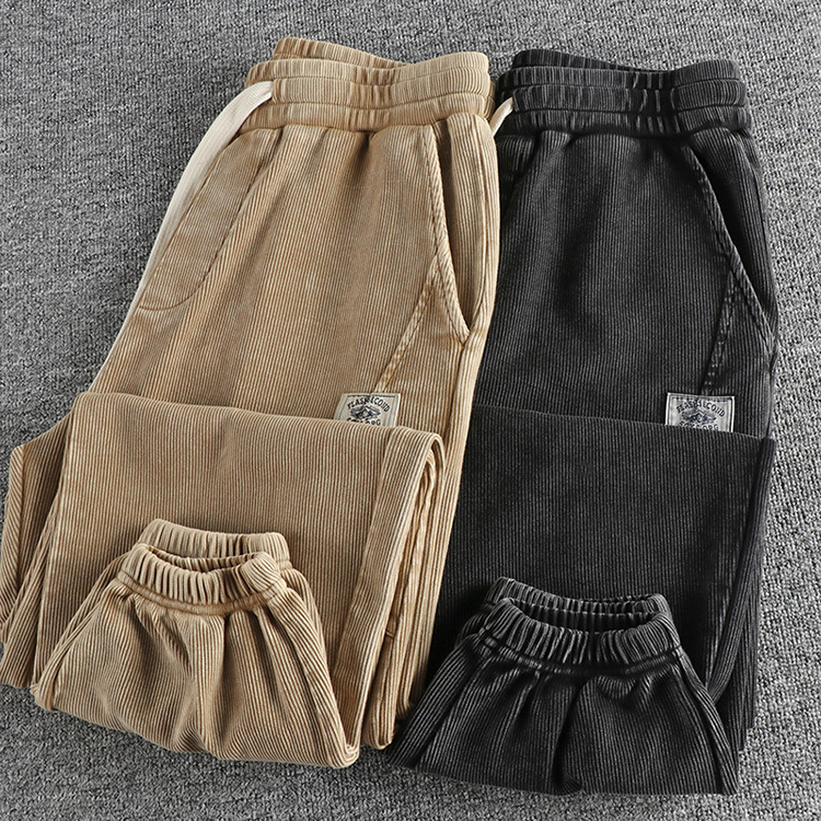 GorgeousBen  Men's Heavyweight retro heavy water-washed casual men's trousers, versatile three-dimensional cutting loose sports pants harem pants for autumn.